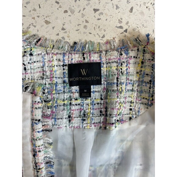 Worthington Women's M Tweed Blazer Jacket White Multicolor Pink Old Money Classy - Picture 6 of 14